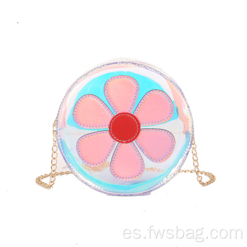 Láser cadena transparente bolso de honda linda gelatina de flores pvc bolsa cruzada transparente para niñas niños